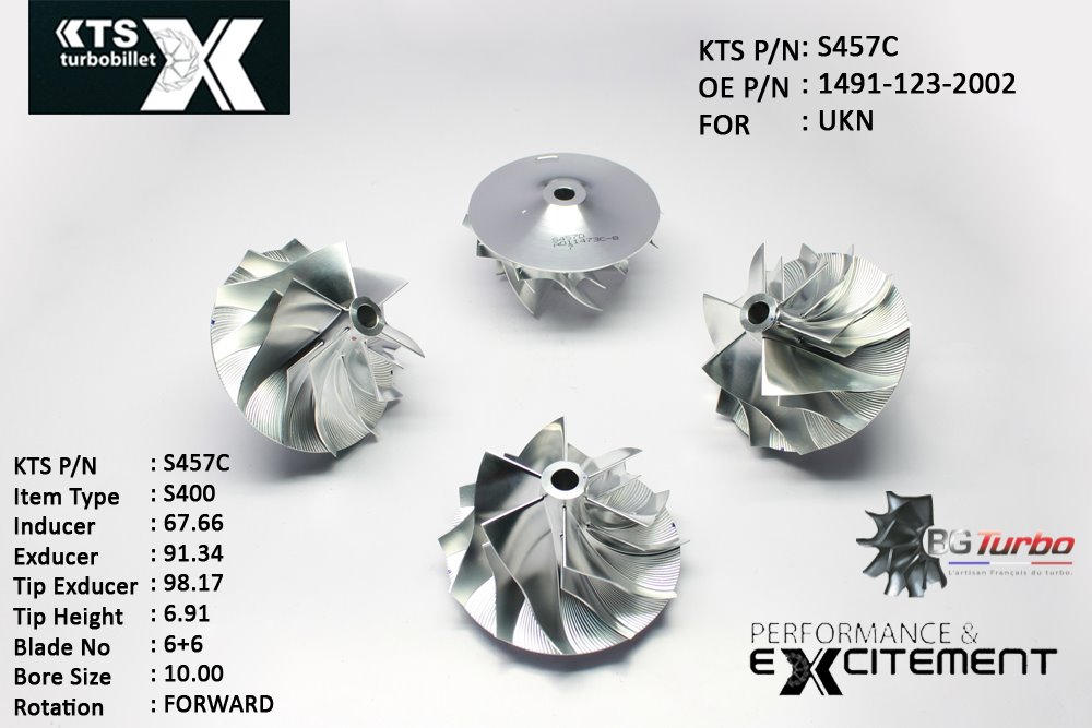 Turbo ROUE FORGÉE MFS PERFORMANCE - 6+6 PALES - INDUCER : 67,66 - EXDUCER : 91,344 - TYPE : S400ANGLE : 55° - ROTATION : Forward - SUPER BACK : 8,5 - BORE SIZE : 10
